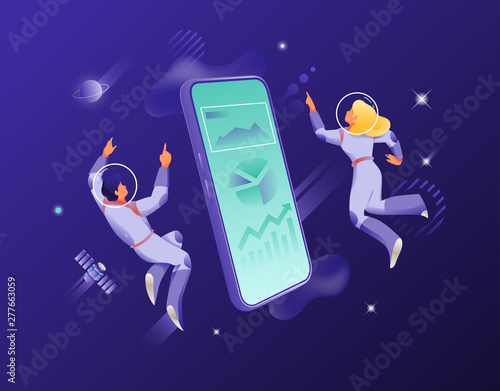 Man and Woman Around Big Smartphone