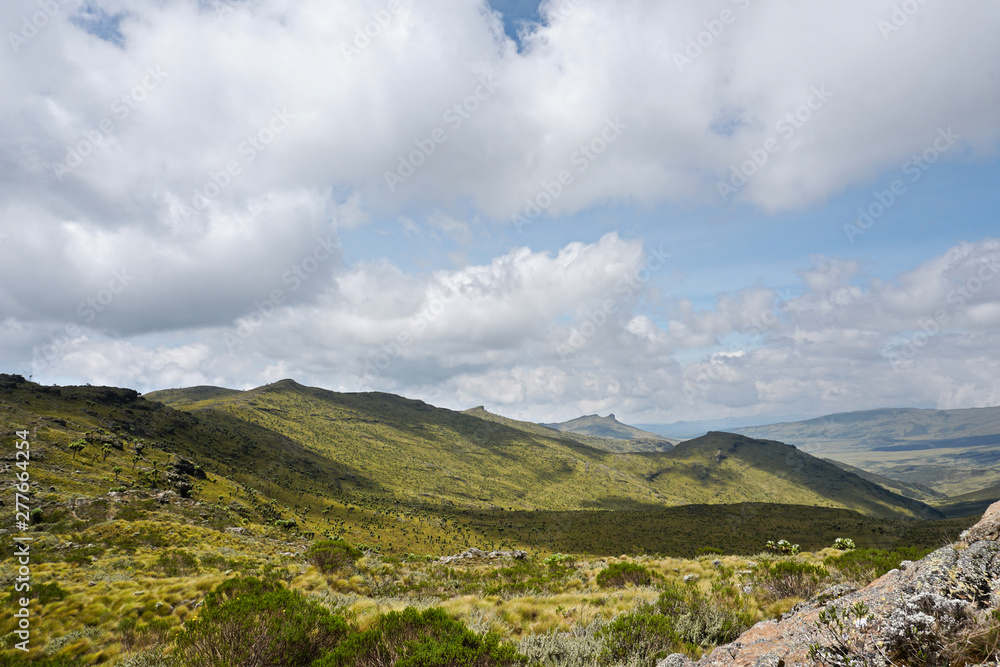 Open landscape of the Aberdare mountain range in Kenya