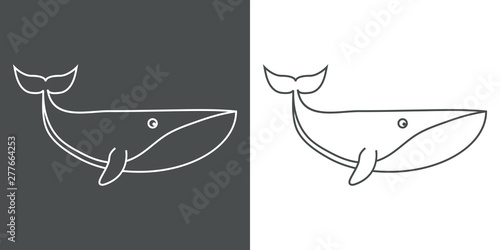 Icono plano lineal ballena en gris y blanco