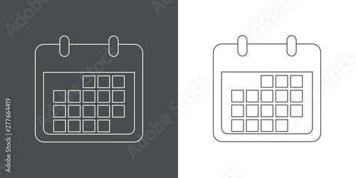 Icono plano lineal calendario en gris y blanco