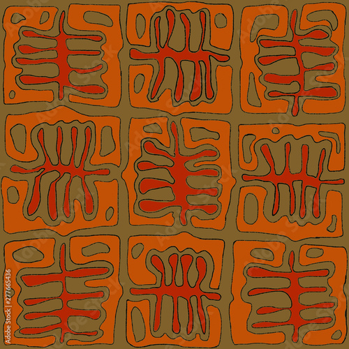 Seamless pattern in ethnic style. The pattern is based on the modern art of Australians. Bright natural colors were used and the ornament looks original, which corresponds to modern trends.