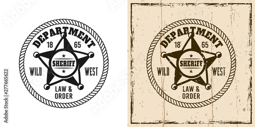 Sheriff round vector emblem, badge, label, logo