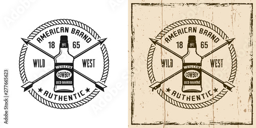Western vector emblem with whiskey bottle