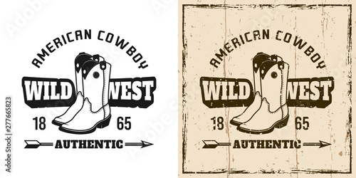Wild west vector emblem with cowboy boots
