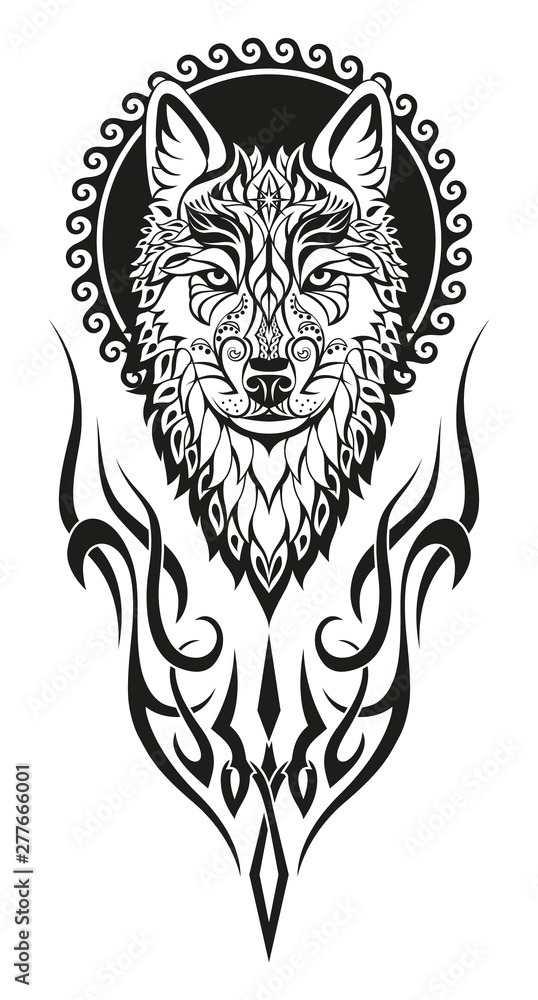Modern abstract character wolf head black drawing on white background for print design. Artistic vector illustration. Modern abstract character wolf head black drawing on white background for print design. Artistic vector illustration.