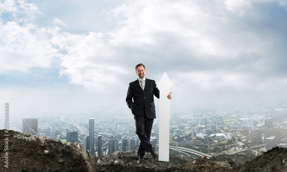 Business conceptual image of businessman in ruins Business conceptual image of businessman in ruins