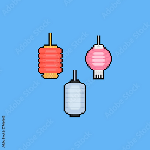 Pixel art cartoon chuseok lamp icon set.8bit.