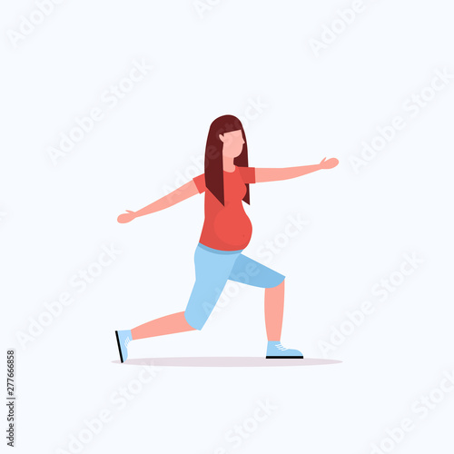 pregnant woman doing stretching physical exercises girl working out fitness pregnancy healthy lifestyle concept full length flat