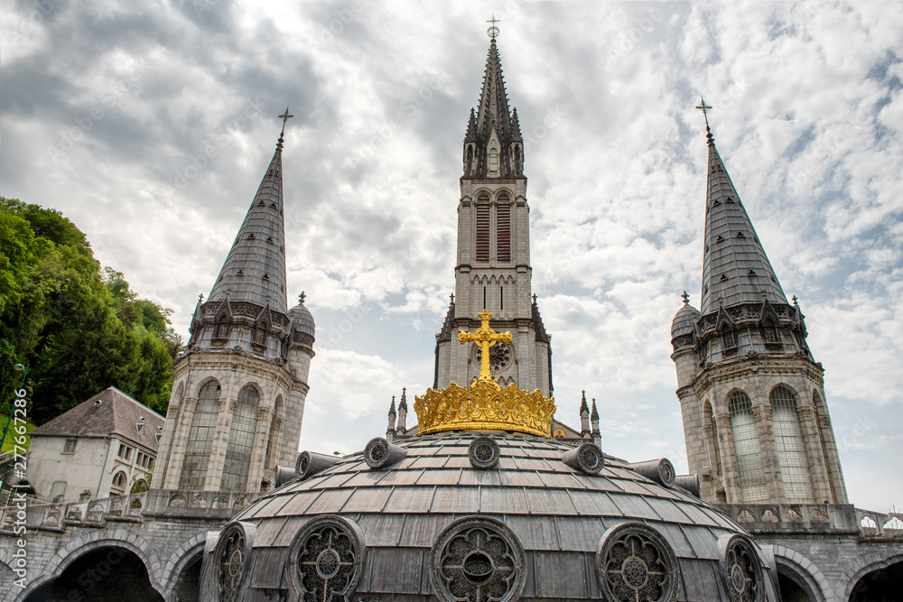 View of the basilica of Lourdes in France View of the basilica of Lourdes in France