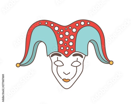 Festive mask of jester, harlequin, trickster, buffoon or droll isolated on white background