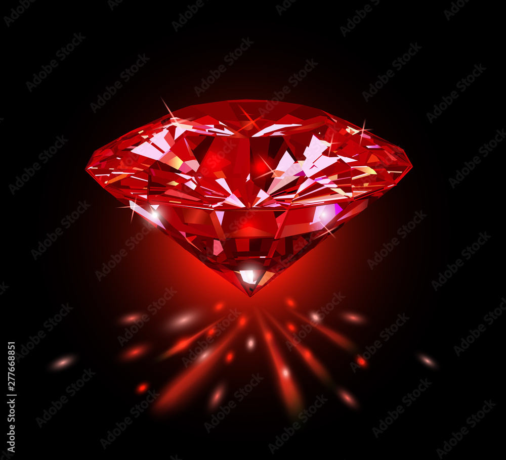 Beautiful red gemstone ruby on a black background. Vector illustration.