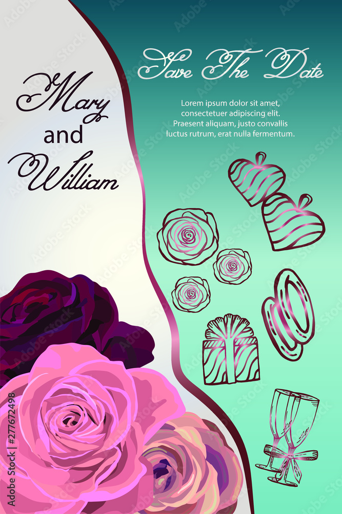 Naklejka premium wedding card with roses. vector illustration