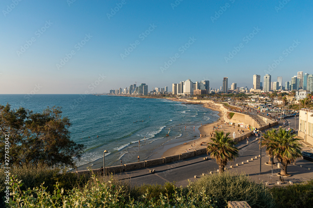 Panoramic view of the coastline of Tel Aviv, Israel