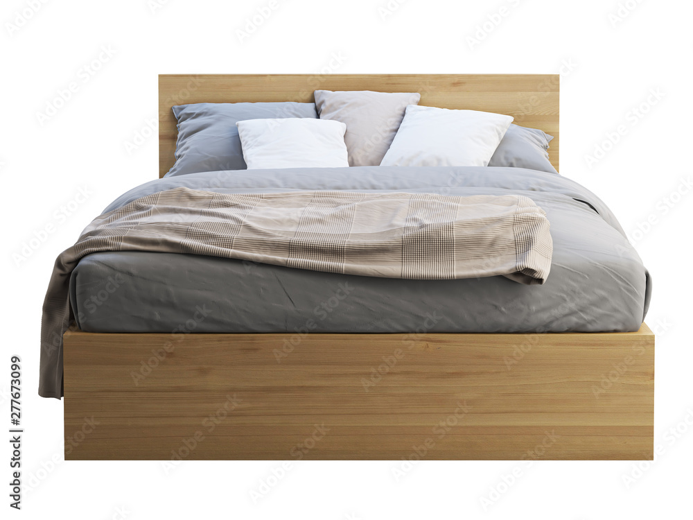 Wooden double bed with storage. 3d render Wooden double bed with storage. 3d render