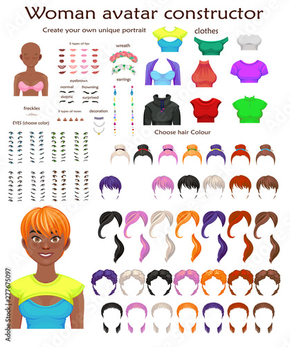 Vector african woman avatar constructor character creation set