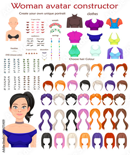 Vector woman avatar constructor character creation set