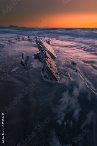 Sunset at Bidart s beach next to Biarritz  Basque Country. 