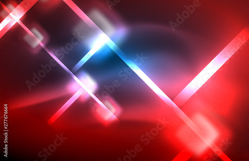 Neon glowing techno lines  hi-tech futuristic abstract background template with square shapes