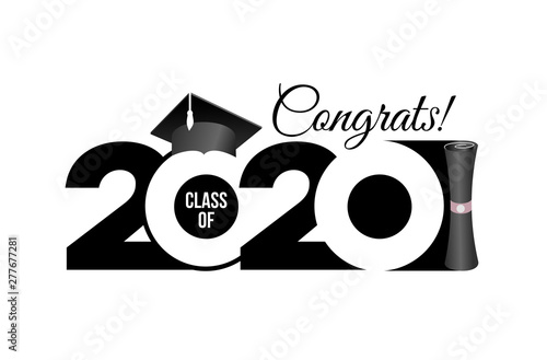 Lettering Class of 2020 for greeting, invitation card. Text for graduation design, congratulation event, T-shirt, party, high school or college graduate. Vector isolated on white background.