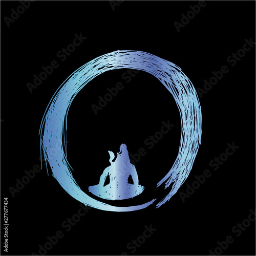 Color illustration of shiva in a circle of zen. Tattoo idea.