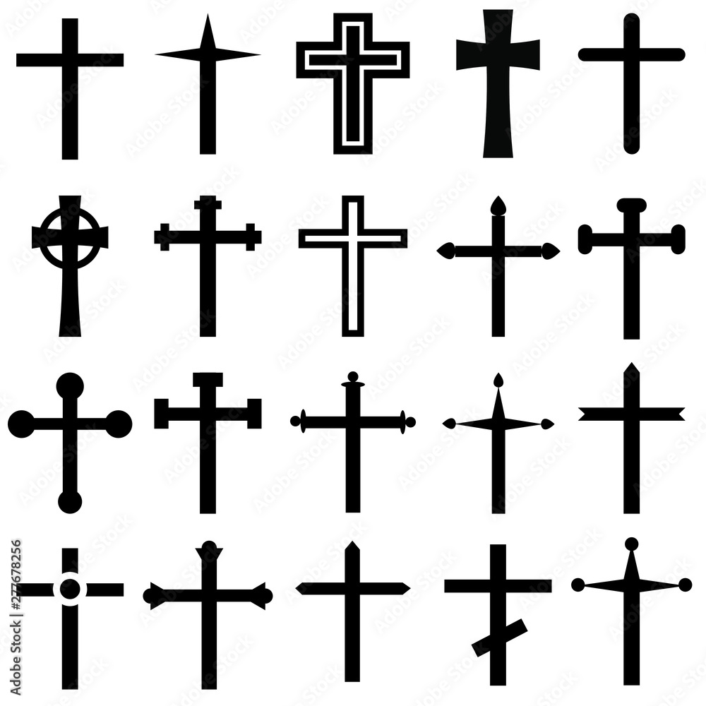  Christian cross vector icons cet. Christian cross icon illustration. Christian cross symbol collection.