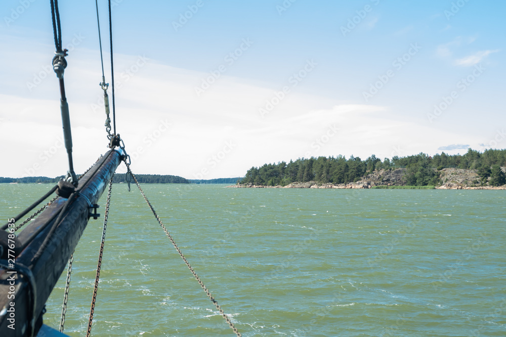 View from the sailboat of sea and archipelago at sunny summer day in Naantali, Finland