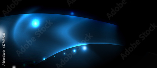 Dark background with neon color waves, vector template