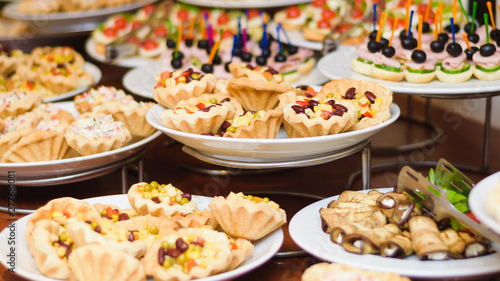 food buffet in restaurant, snack at the conference, concept catering