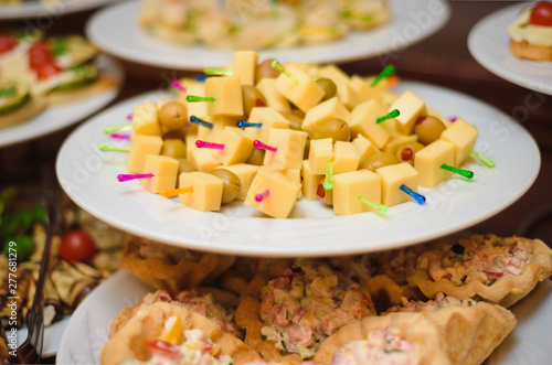 food buffet in restaurant, snack at the conference, concept catering