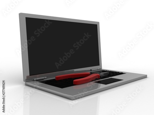 3d rendering detais of cutting player on laptop