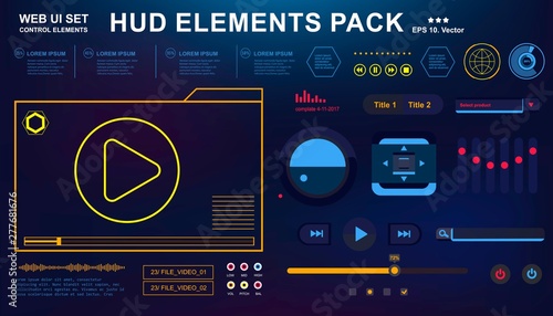 Futuristic blue virtual graphic touch user interface, Music interface, tracks, volume controls