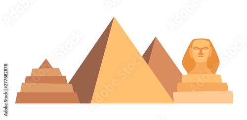 Egypt pyramids landscape vector illustration. Egypt pyramids flat cartoon style icon isolated on white background