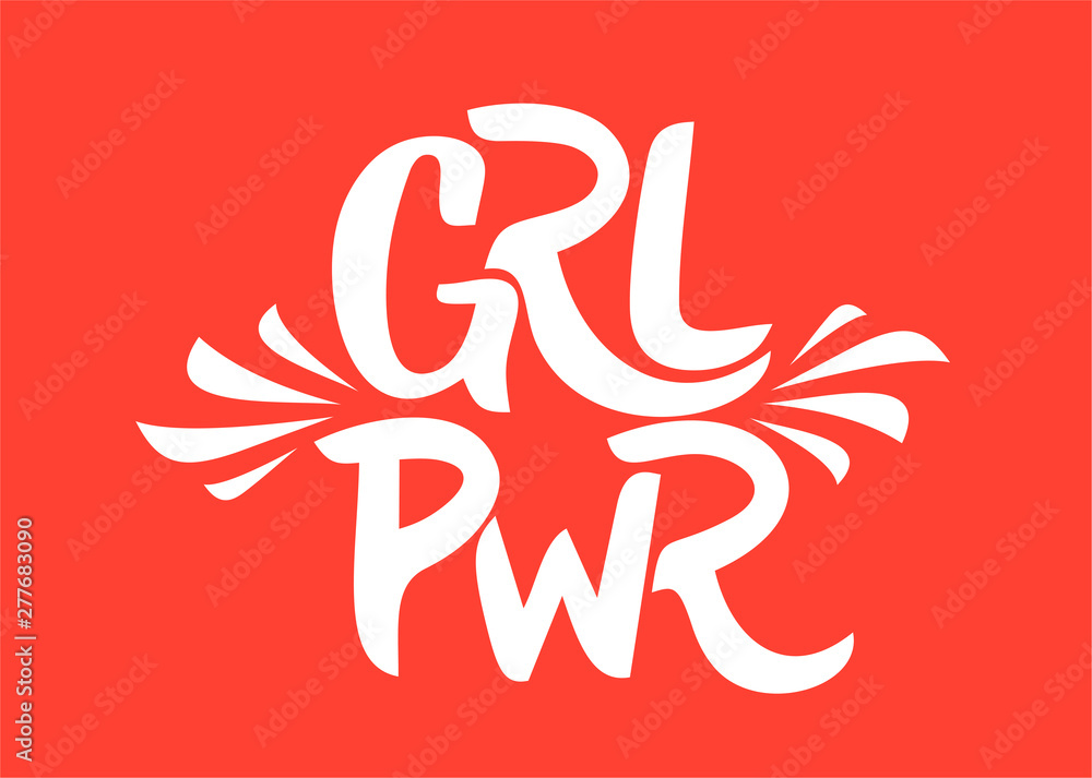 Girl power inscription with bright coral vivid font. GRL PWR hand lettering. Simple style with hand lettering phrase girl power. Stylish print for poster or t-shirt. Vector illustration. Girl power inscription with bright coral vivid font. GRL PWR hand lettering. Simple style with hand lettering phrase girl power. Stylish print for poster or t-shirt. Vector illustration.