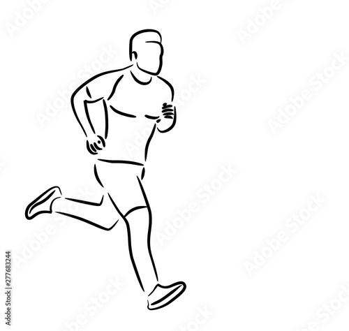 Sport and activity man runner jogger running isolated line art drawing, Vector Illustration.