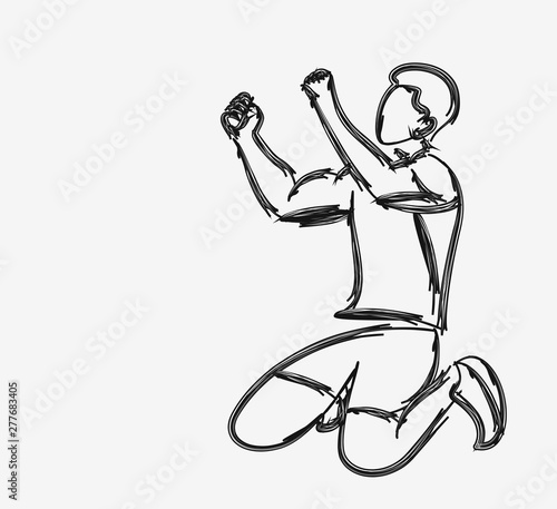 Soccer Player Celebrating - Line art vector illustration.