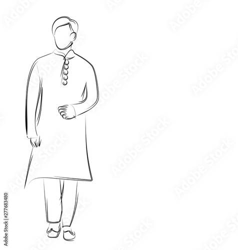 Man in Traditional Dress Flat line art Vector illustration.