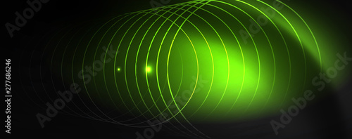 Shiny neon techno template. Neon lines background, 80s style laser rays