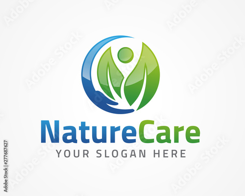 eco friendly icon with hands and green leaves - concept vector. The graphic illustration also represents nature protection, ecology, environment conservation, health.