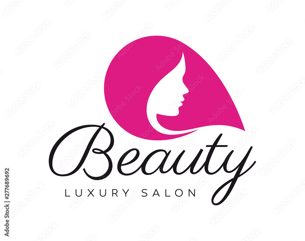 Vector logo with silhouette of female head. Text Beauty Luxury Salon. Isolated on white background Vector logo with silhouette of female head. Text Beauty Luxury Salon. Isolated on white background