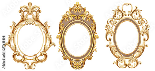 Vintage frames set Vector watercolor. Baroque elegant decor. Victorian luxury crafts golden ornaments