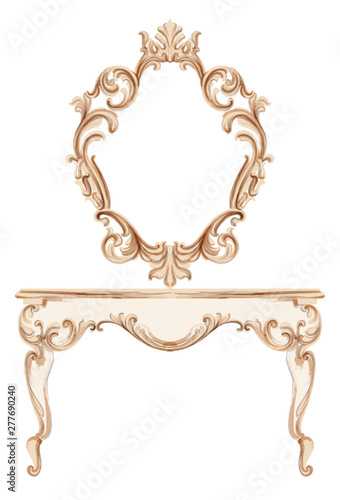 Exquisite Baroque dressing table engraved. Vector French Luxury rich intricat...