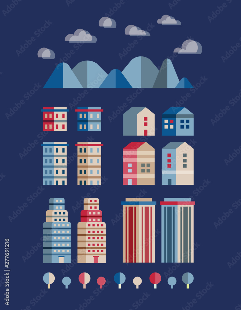 Town infographic elements. Vector city elements. Vector illustration.
