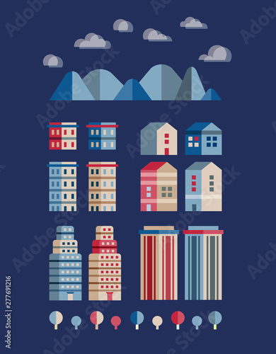 Town infographic elements. Vector city elements. Vector illustration.