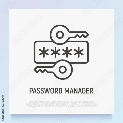 Password manager thin line icon. Key and secret code. Data protection. Modern vector illustration.