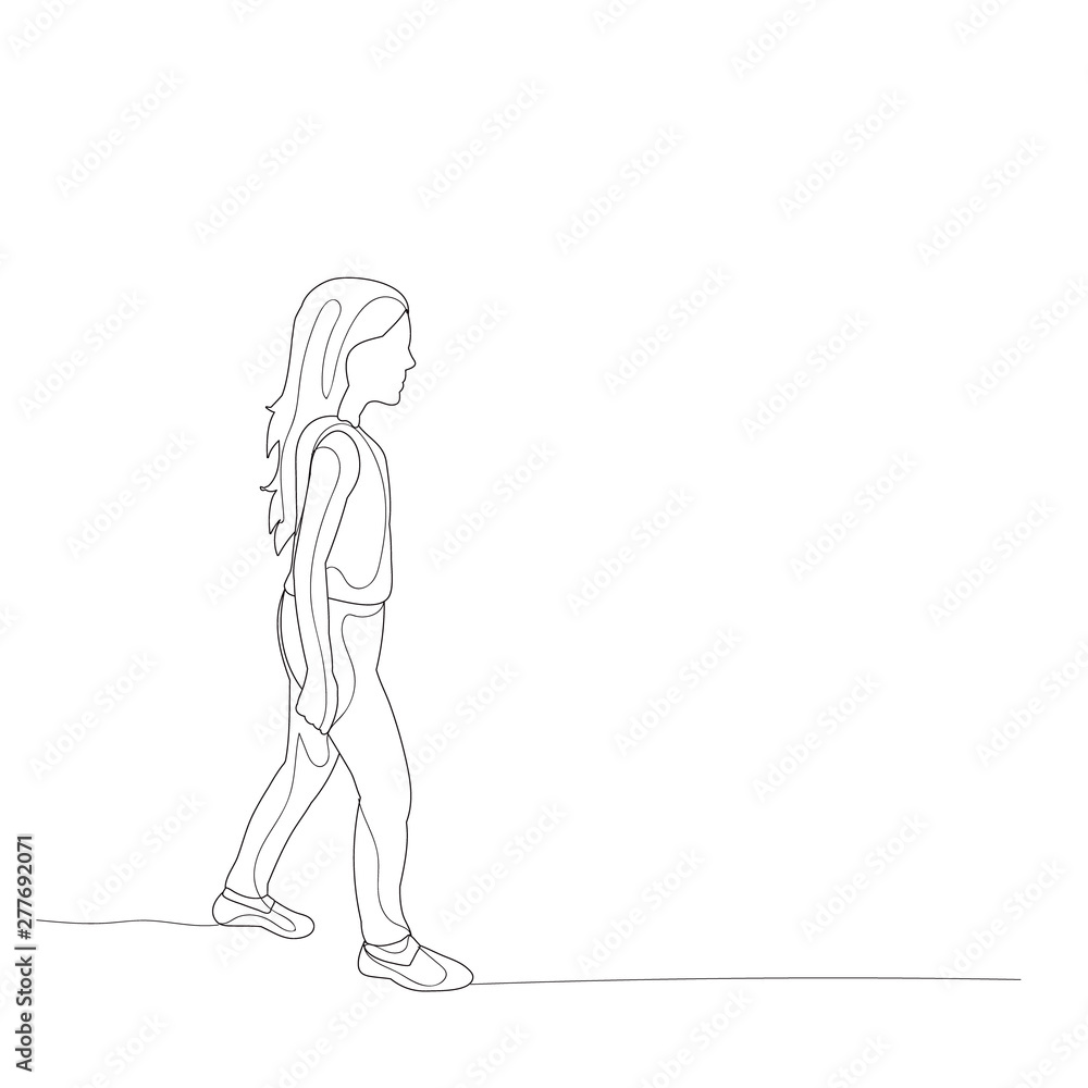 vector, isolated, sketch with lines, girl goes