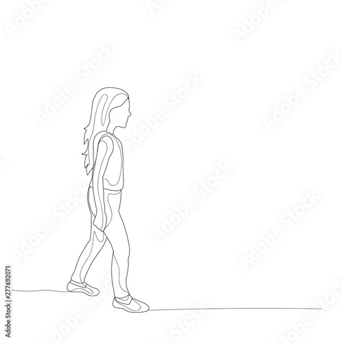 vector, isolated, sketch with lines, girl goes