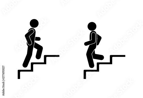 man walks up and down the stairs, stick figure pictograms people, human silhouette, set of icons