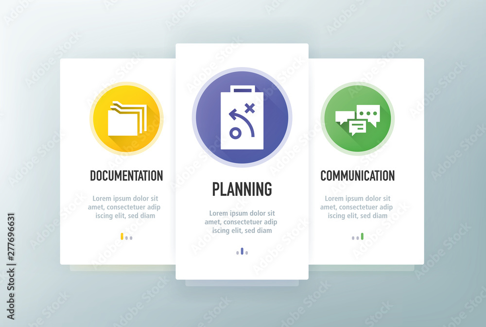 Workflow Icons for Website and mobile app onboarding screens vector template stock illustration