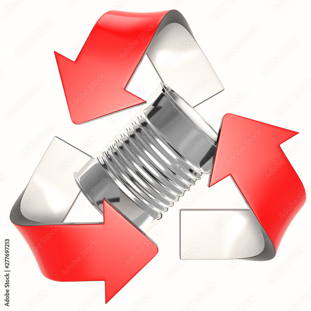 Obraz premium red 3D recycling logo with can