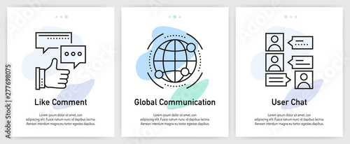 Social Media Icons for Website and mobile app onboarding screens vector template stock illustration